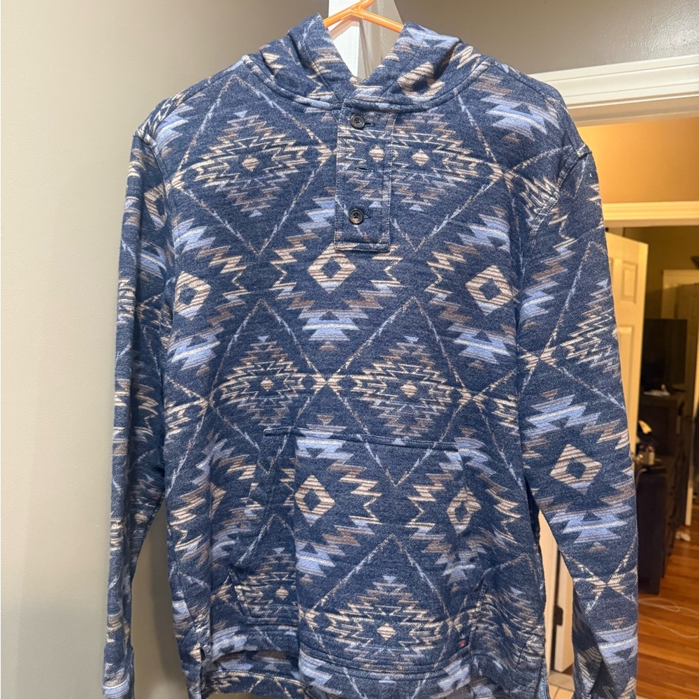 Faherty Southwestern Henley Hoodie - Blue Aztec Medium